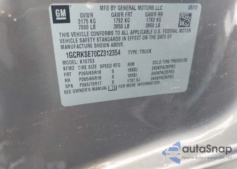 2012 Chevrolet Silverado 1500 Lt from USA, damaged, VIN 1GCRKSE70CZ312354